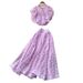 Women's French Style Two Piece Set Heart Print Ruffled Round Neck Top High Waisted Full Length Skirt_ecoleips.com