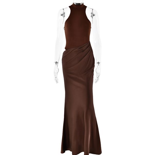 Women's Clothing Dress Round Neck Sleeveless Slim Stitching Long Skirt Fashionable Hollow Dress_ecoleips.com