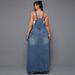 K Large Size Women's New Denim Spicy Style Shoulder Strap Skirt_ecoleips.com
