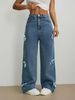 K Street Hot Girl Bow Jeans Loose Straight Leg Wide Leg Pants_ecoleips.com
