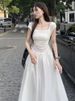 Tea Break French Blue For Women Summer Petite First Love Waist Slimming Vacation Drawstring Strap Long Dress_ecoleips.com