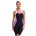Color Block One-Piece Swimsuit for Women Conservative Sleeveless Swimwear with Flat Leg And Backless Design_ecoleips.com