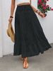 Elastic High Waist Bohemian A-Line Skirt - Flowy Long Skirt With Belt Detail, Polyester Stretchy Midi Skirt For Women, Casual Office Dress_ecoleips.com