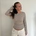 European And American Style Basic Low Round Neck Sexy Backless Striped T-shirt For Women, Pullover Slim-fit Knitted_ecoleips.com