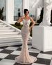 Women's Clothing White Pearl Series Deep V Neck See Through Mesh High Waist Slim Stage Banquet Dress_ecoleips.com