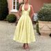 Women's Clothing V Neck Halter Neck Jacquard Dress High End Evening Dress Spring And Summer Temperament Sleeveless Backless Waist Long Dress_ecoleips.com