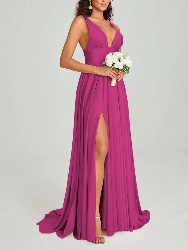 Elegant French Inspired A-Line Evening Dress Side Slit Gown for Weddings Parties And Bridesmaids Women's Party Wear_ecoleips.com