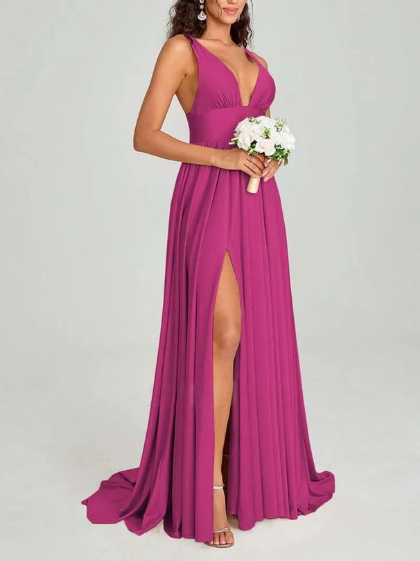 Elegant French Inspired A-Line Evening Dress Side Slit Gown for Weddings Parties And Bridesmaids Women's Party Wear_ecoleips.com