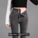 2024 Fall/Winter New Women's Fleece-Lined High-Waisted Jeans, Stretch Slim-Fit Pencil Pants, Slimming Cropped Jeans_ecoleips.com