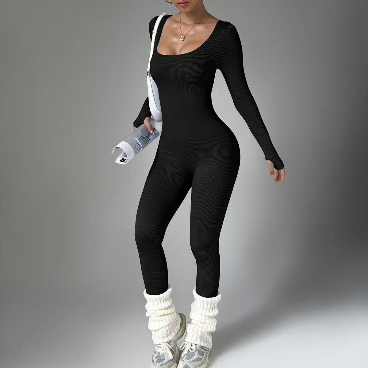 Seamless One-Piece Yoga Jumpsuit – Long Sleeve Full-Body Workout Suit (XS-XXXL, 11 Colors) – Moisture-Wicking & Sculpting For Gym & Pilates_ecoleips.com