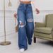 Women's Clothing Versatile Fashion Simple Ripped Ladies Wide Leg Pants_ecoleips.com