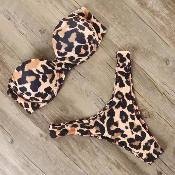 Verve Sexy Leopard Snake Print Underwire Strapless Triangle Bikini Swimsuit For Women_ecoleips.com