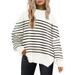 Women's Round Neck Bat Wing Long-Sleeve Knit Sweater With Side Slit And Oversized Size_ecoleips.com