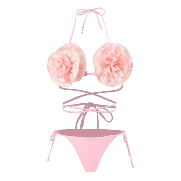 Women's sexy 3D three-dimensional flower split bikini bikini women's swimwear _ecoleips.com