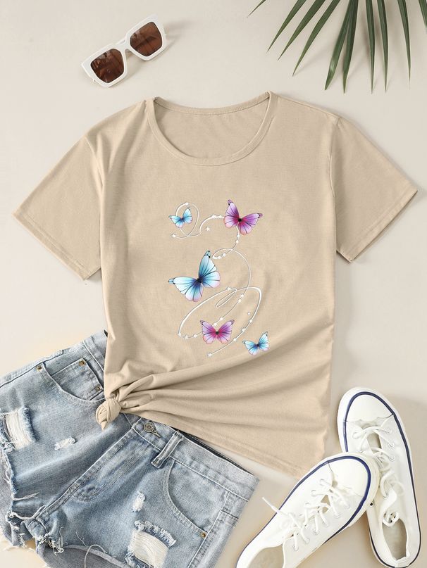 Women's Casual Black T-Shirt Simple round Neck Short Sleeve Breathable Cotton Polyester Top Loose Fit Print Design for Spring/Autumn Summer_ecoleips.com