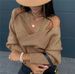 Women's Clothing Autumn Tops Sexy Solid Color Lace Sling Off Shoulder Long Sleeved Tops_ecoleips.com