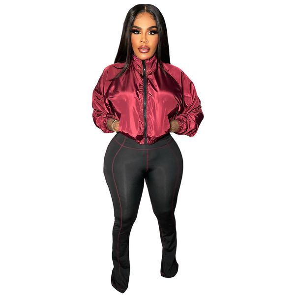 Women's Clothing Women's Fashion Casual Zipper Flare Two Piece Set High Waist Pants Long Sleeve For Formal & Casual For Women_ecoleips.com
