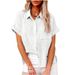 New Women's Solid Color Linen Shirt Short Sleeve Casual Loose Shirt_ecoleips.com