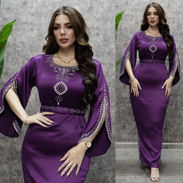 Women's Clothing Fashion Diamond Dubai Arabian Evening Dress_ecoleips.com