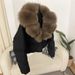 Women's Short Down Jacket With Oversized Fox Fur Collar - Winter Fashion Coat With White Duck Down, Detachable Fur, Loose Fit, Multiple Colors_ecoleips.com
