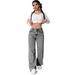 Grey Straight Leg Jeans for Women Stretchy Slimming Floor Length Denim Pants European American Style Hot Selling Cross Border E Commerce Item_ecoleips.com