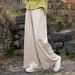 Suitable For All Seasons 2025 Summer Linen Women's New Bamboo Cotton Washed Vintage Zen Meditation Slimming Wide-leg Pants_ecoleips.com