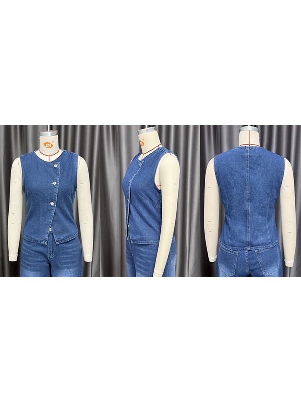 European And American Women's Clothing 2025 Spring And Summer New Sleeveless Vest Wide Leg Jeans Fashion Casual Suit_ecoleips.com