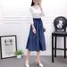2025 Summer Korean Style High Waist Patchwork Midi Plus Size A-line Simple Pleated Umbrella Skirt_ecoleips.com