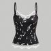 Y2k Music Note Lace Bow Tie Cami Top For Women, Chic Sleeveless Bustier Style Blouse For Retro Party & Daily Wear_ecoleips.com