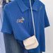 Women's Blue Plus Size Short Sleeve Knit Top Polo Collar Shoulder Cutouts Summer Youthful Fashion Top_ecoleips.com