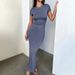 Sexy Skinny Women's Bodycon Party Dress Fashion O-neck Short Sleeve Solid Color Wraped Hip Package Long Dress Female Sexy Dress_ecoleips.com