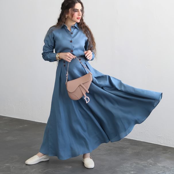 Women's Clothing Autumn New Linen Fashion Solid Color Loose Long Sleeved Shirt Skirt Two Piece Suit_ecoleips.com