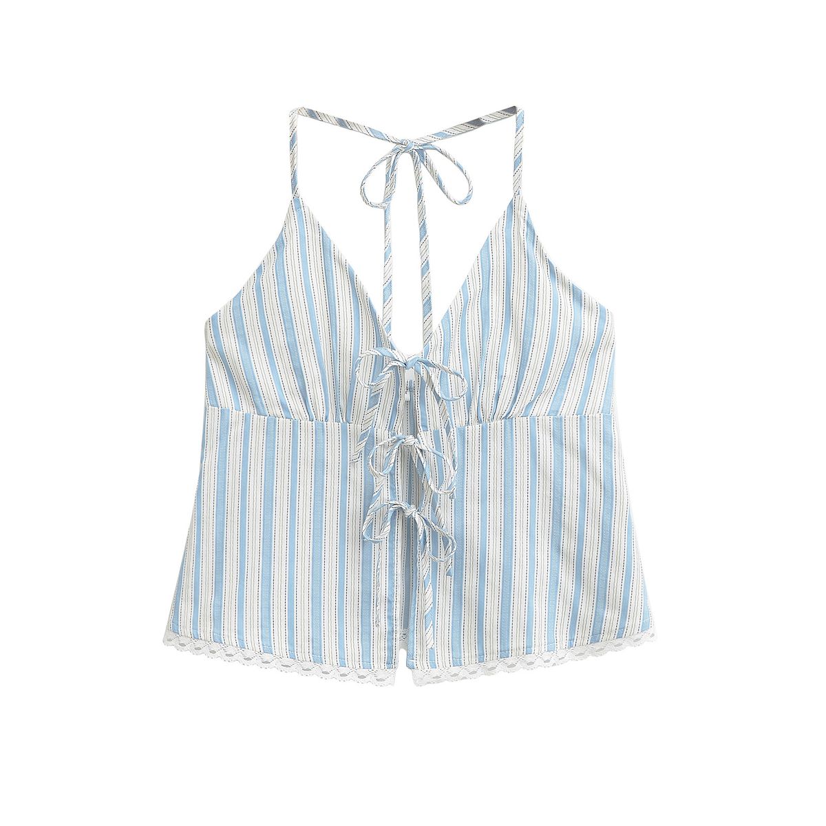 Women's Clothing Fashion Design Contrast Color Stripes Halter Strap_ecoleips.com