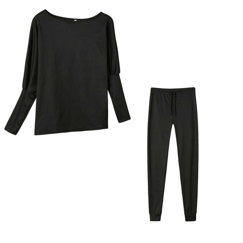 2024 European And American Foreign Trade Hot Sale Solid Color Fashion Casual Lace-Up Off-Shoulder Sports Pants Long Set_ecoleips.com