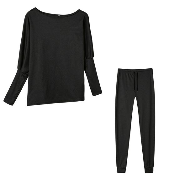 2024 European And American Foreign Trade Hot Sale Solid Color Fashion Casual Lace-Up Off-Shoulder Sports Pants Long Set_ecoleips.com