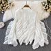 Spring And Summer New Retro Temperament Round Neck Ruffle Loose Long Sleeved Female Foreign Style Irregular Shirt_ecoleips.com