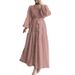 Elegant Jacquard Maxi Dress For Muslim Women High Neck, Long Sleeve, Flowy A-Line Silhouette With Belt – Modest Office & Evening Wear_ecoleips.com