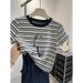 Women's Premium Stripe Short Sleeve T-Shirt – Unique Shoulder-Fit Design, Chic & Versatile For Everyday Wear_ecoleips.com