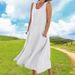 Women Casual Solid‑Color Tank Dress Stylish Sleeveless Crew Neck Design With Convenient Side Pockets_ecoleips.com