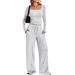 Women's Fashion Casual Solid Color Square Neck Long Sleeve Top And Wide Leg Pants Two Piece Set Spring/Autumn Sportswear_ecoleips.com
