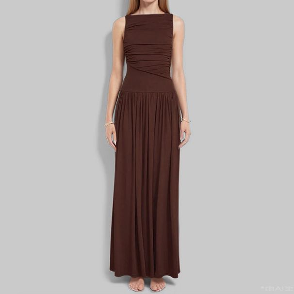Women's Clothing Spring Dress Fashion Temperament Elegant Solid Color Slim Pleated Pleated Dress_ecoleips.com