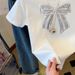 Women's White Printed T-Shirt Bow Decoration Short Sleeve Casual Top Trendy Summer Design Fashion All Match Ins Niche_ecoleips.com