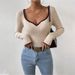 Elegant V-Neck Knit Top For Women - Slim Fit, Versatile & Sexy Basic Layering Piece In Beige, Black & Camel_ecoleips.com