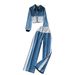 Women's Clothing High-Waisted Patchwork Denim Two-Piece Set With Lapel Jacket Casual New Style Wide Leg Straight Leg Pants_ecoleips.com