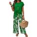 Women's Geometric Print Shirt And Pants Set - Relaxed Linen Blend Outfit For Summer And Early Fall_ecoleips.com
