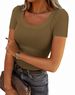 Women's Clothing Ribbed Slim Fit T-Shirt Square Neck Long Short Sleeve New American Style Hot Selling 2026_ecoleips.com