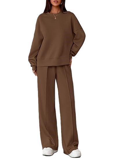 Women's Casual Lounge Set Long Sleeve Round Neck Top & Pants Two-Piece Outfit Soft Polyester Spandex Blend Comfortable Loungewear_ecoleips.com