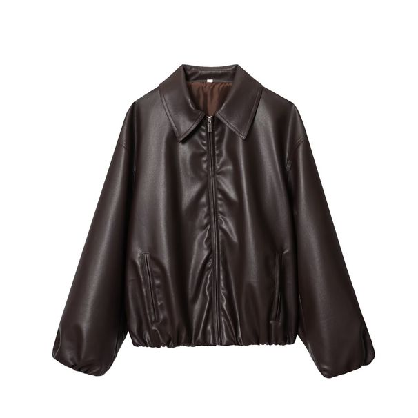 Faux Leather Jacket Women’s Long Sleeve – Stylish Oversized Bomber Coat, Wine Red PU Vegan Jacket For Streetwear & Fall Fashion_ecoleips.com