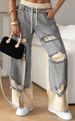 Women's Clothing Lace Up Spring And Summer Hong Kong Style Trendy Individual Street Thin Ripped Double Layer Color Straight Jeans_ecoleips.com