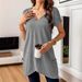 Oversized V-Neck Pocket T-Shirt For Women, Casual Longline Cotton-Blend Tee For Streetwear And Daily Outfits_ecoleips.com
